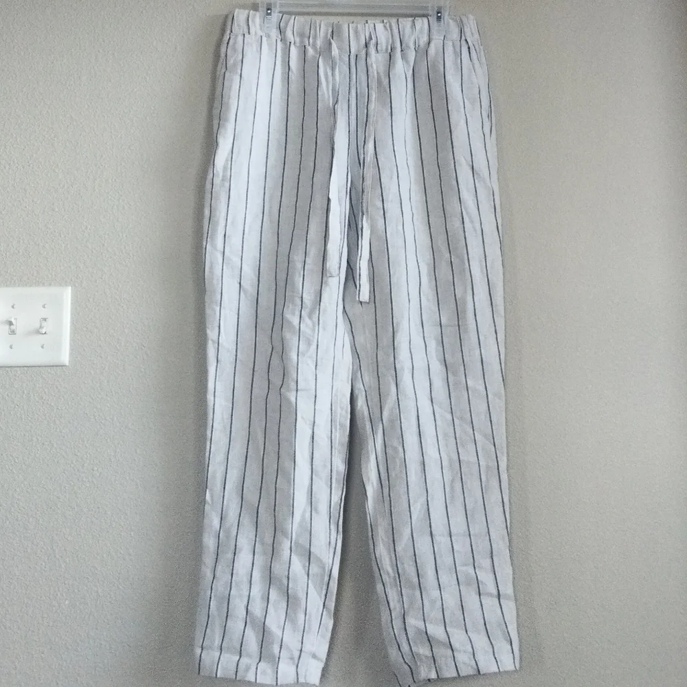 Mango Size Small 100% Linen Striped Beachy Pants